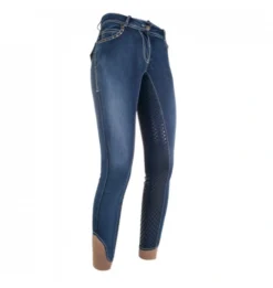 HKM WOMEN'S RIDING BREECHES PASADENA SUMMER DENIM SILICONE FULL SEAT
